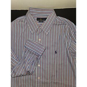 Ralph Lauren Men Button Down Shirt Long Sleeve 120s Poplin Blue Stripe Size XXL